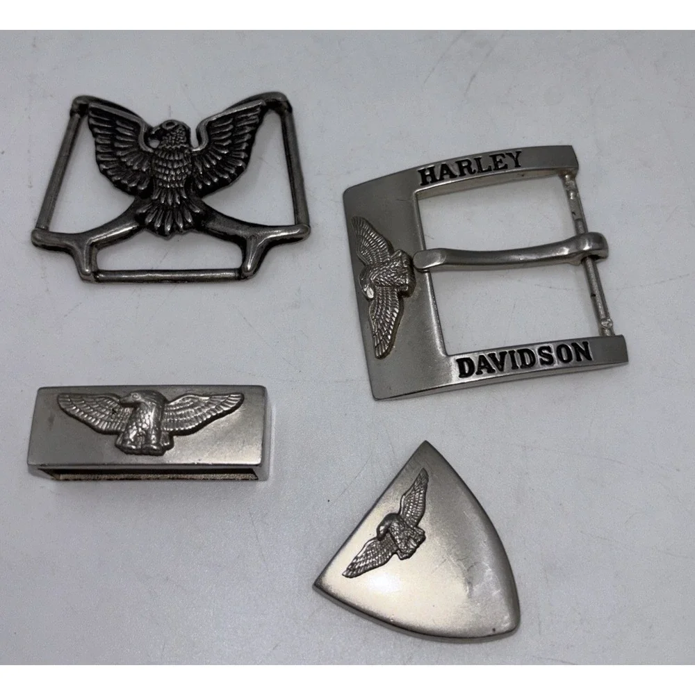Harley Davidson Square Traditional Biker Motorcycle Belt Buckle Set.